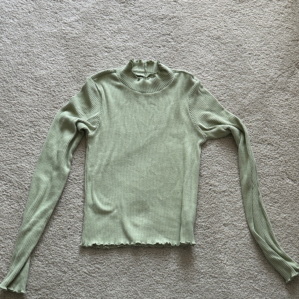 American Eagle Outfitters Ribbed Light Green Blouse
